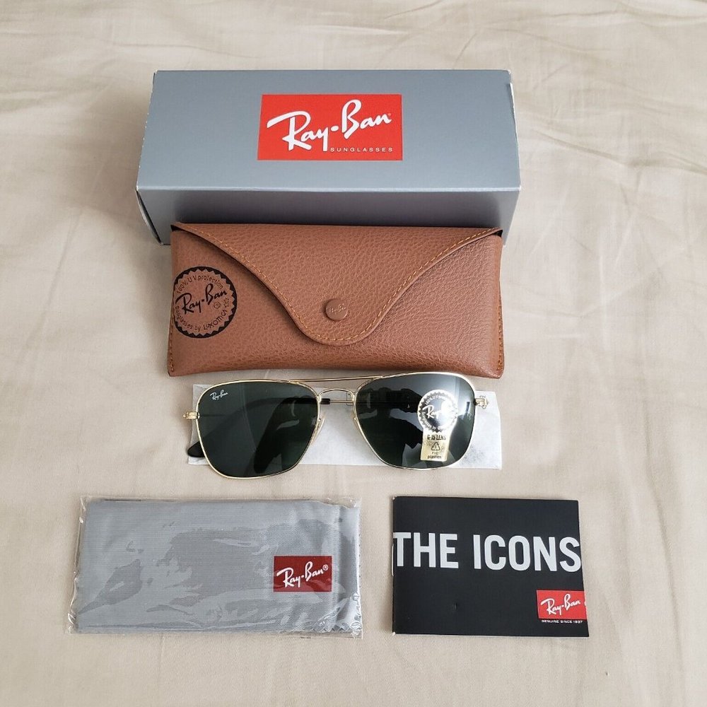 Ray-Ban Caravan Gold/Green Classic G-15 55 mm Sunglasses RB3136 181 55 140